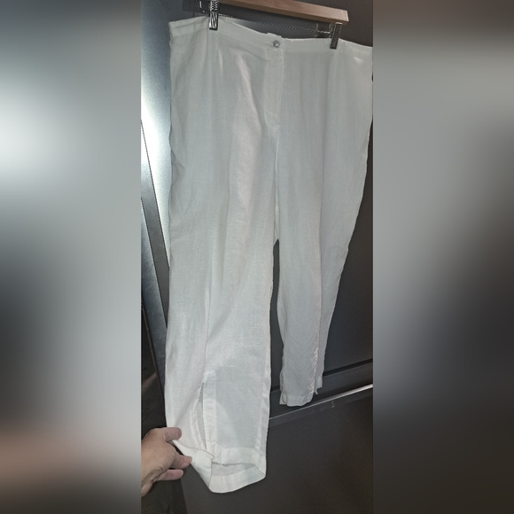 Johnny Was White Linen Tapered Leg Pants Split Front Hem Cropped Summer 1X - Picture 4 of 11